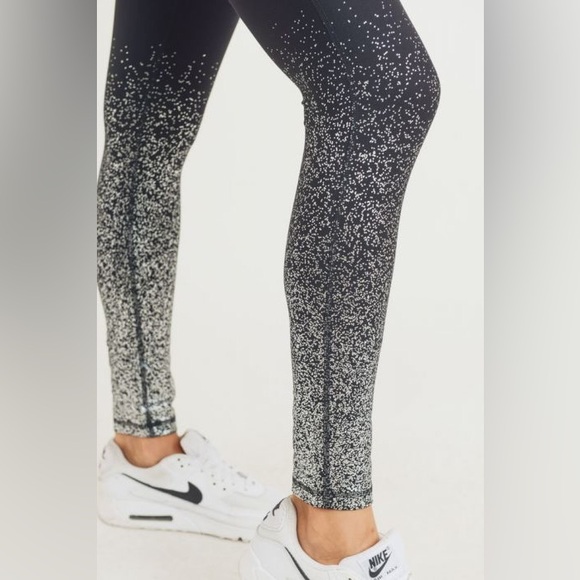 Mono B Silver Raindrop Ombre Metallic High Waist Leggings Black Silver Size L - Picture 3 of 10